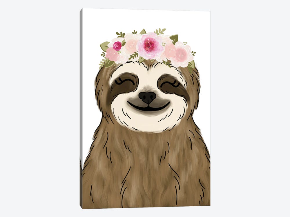 Floral Crown Sloth by Katie Bryant 1-piece Canvas Art Print
