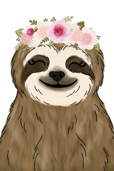 Sloths: Floral Crown Sloth by Katie Bryant