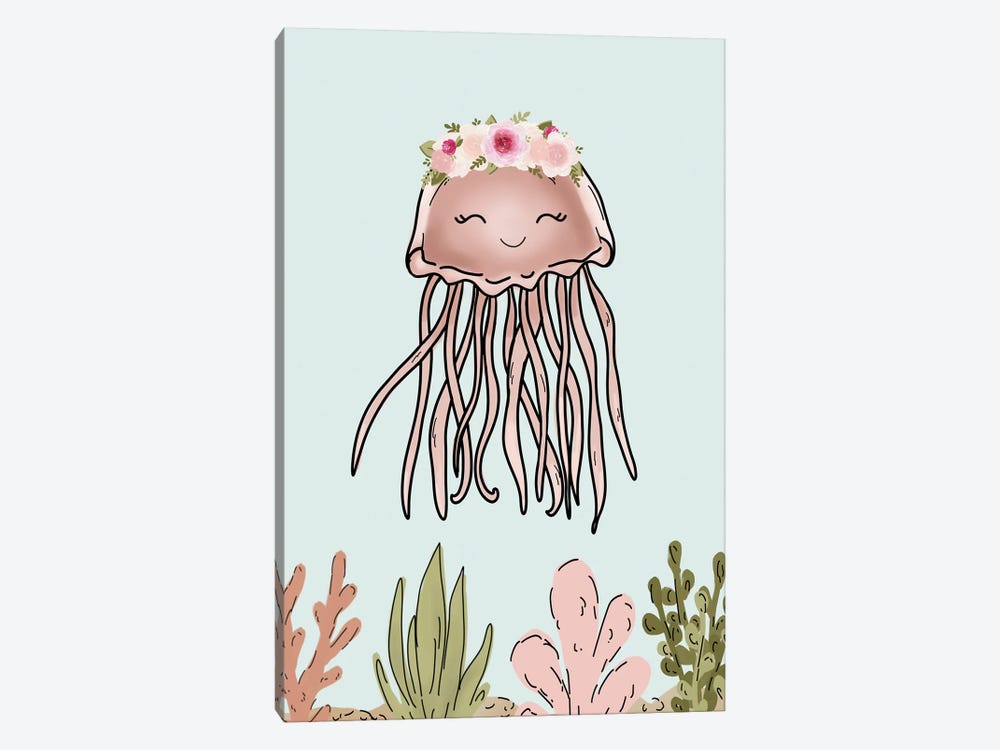 Floral Crown Pink Jellyfish by Katie Bryant 1-piece Canvas Wall Art