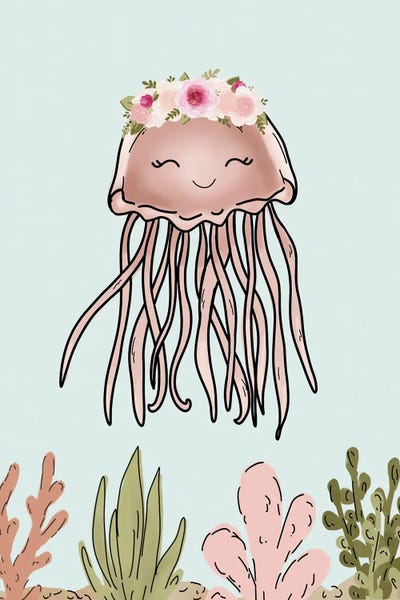 Jellyfish: Floral Crown Pink Jellyfish by Katie Bryant