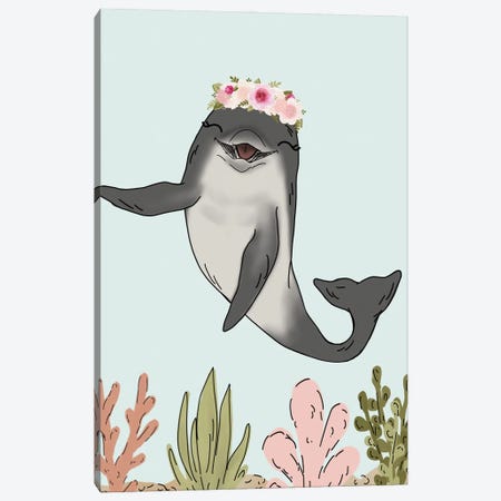 Floral Crown Dolphin Canvas Print #KBY105} by Katie Bryant Canvas Print