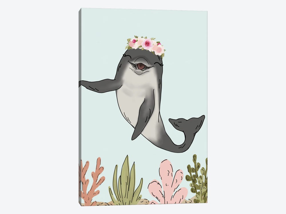Floral Crown Dolphin by Katie Bryant 1-piece Canvas Art Print