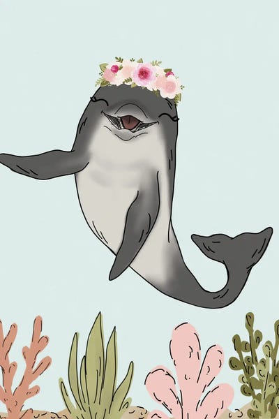 Dolphins: Floral Crown Dolphin by Katie Bryant