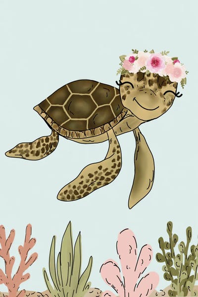 Floral Crown Sea Turtle by Katie Bryant art print