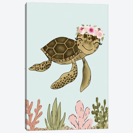 Floral Crown Sea Turtle Canvas Print #KBY106} by Katie Bryant Canvas Art Print