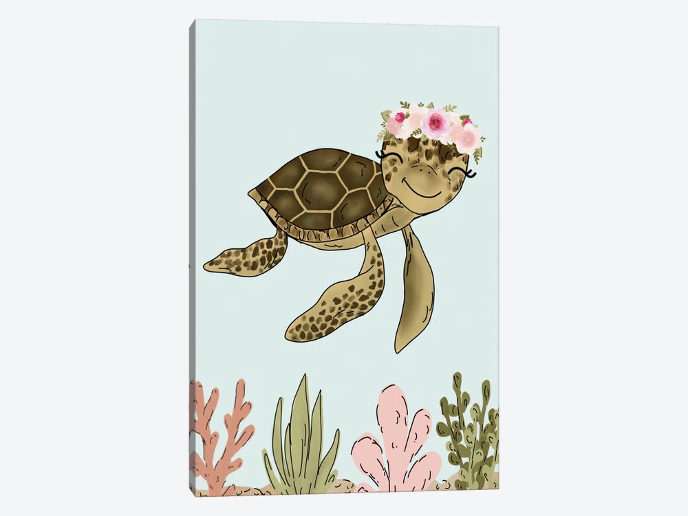 Floral Crown Sea Turtle by Katie Bryant 1-piece Canvas Artwork