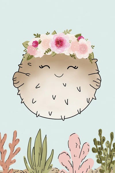 Floral Crown Pufferfish by Katie Bryant canvas print