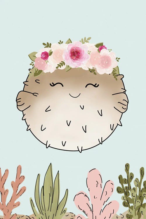 Floral Crown Pufferfish by Katie Bryant wall art