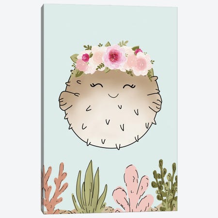 Floral Crown Pufferfish Canvas Print #KBY107} by Katie Bryant Art Print