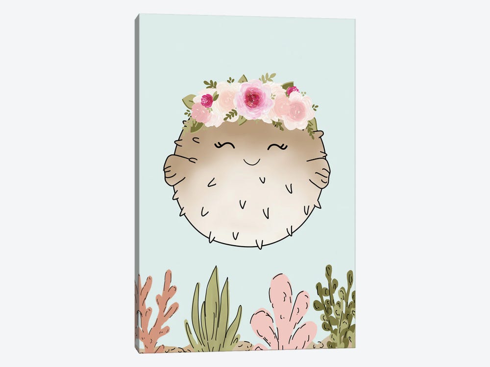 Floral Crown Pufferfish by Katie Bryant 1-piece Canvas Art Print