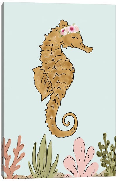 Floral Crown Seahorse Canvas Art Print - Seahorse Art