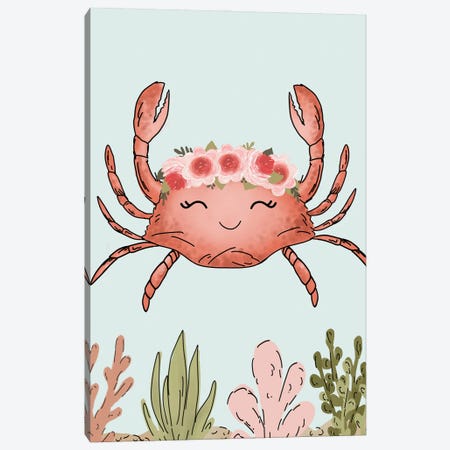 Floral Crown Crab Canvas Print #KBY109} by Katie Bryant Canvas Artwork