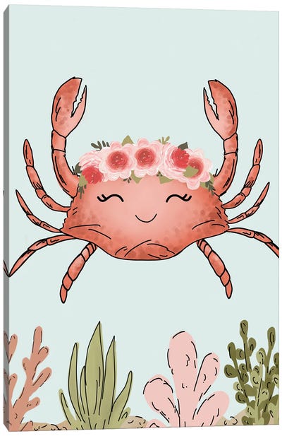Floral Crown Crab Canvas Art Print - Crab Art