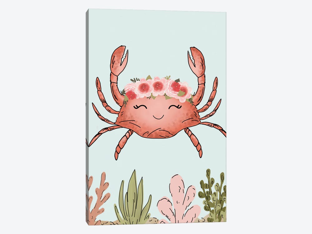 Floral Crown Crab by Katie Bryant 1-piece Canvas Art Print
