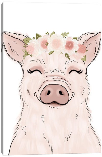 Floral Crown Pig Canvas Art Print - Katie Bryant