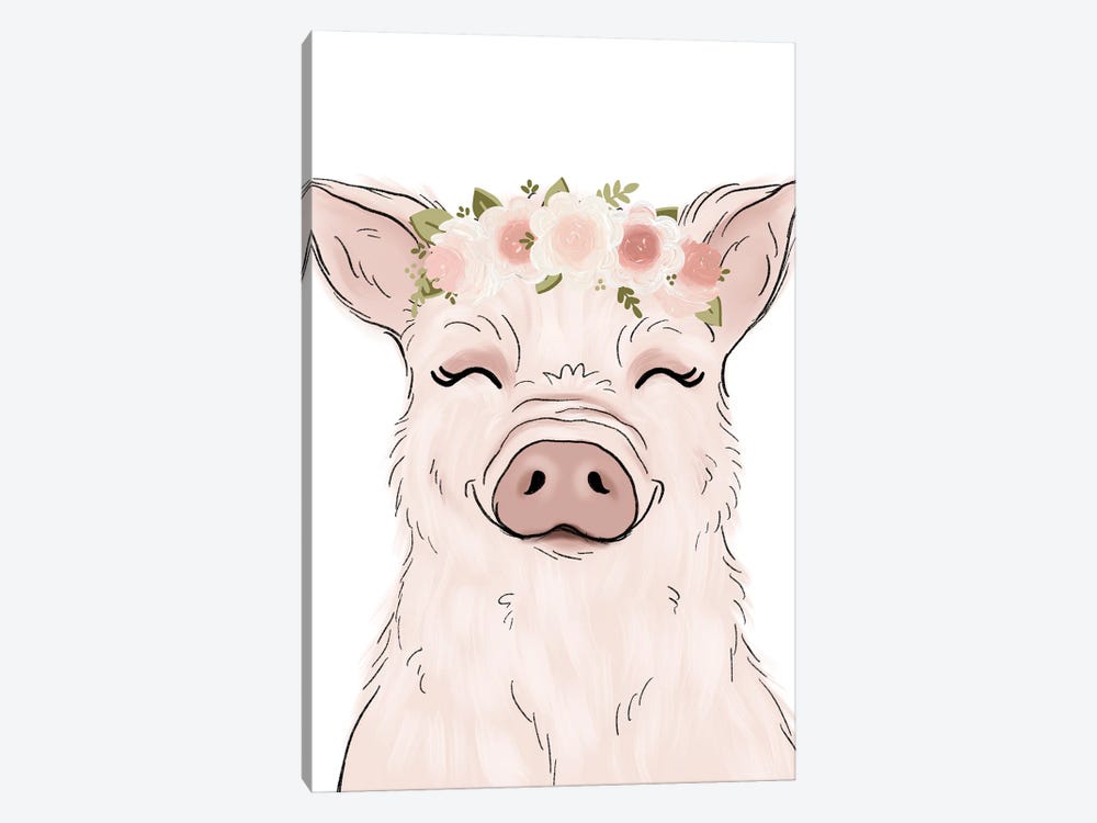 Floral Crown Pig by Katie Bryant 1-piece Canvas Print
