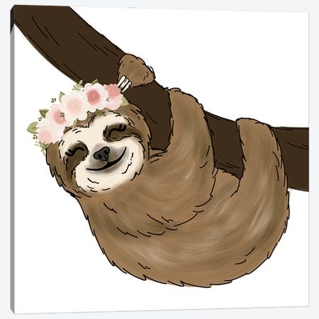 Floral Crown Tree Sloth Canvas Print #KBY117} by Katie Bryant Canvas Artwork