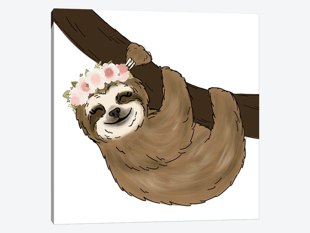 Floral Crown Tree Sloth by Katie Bryant 1-piece Canvas Artwork