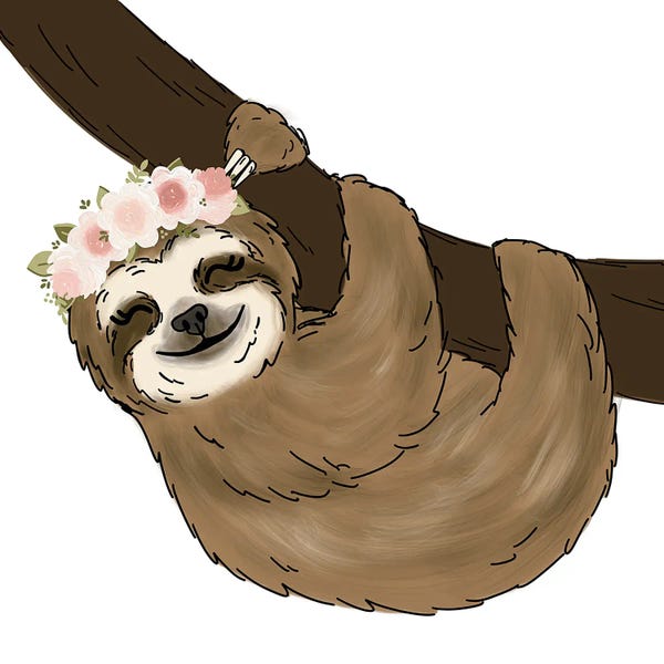 Sloths: Floral Crown Tree Sloth by Katie Bryant