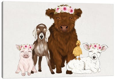 Floral Crown Farm Babies Canvas Art Print - Goat Art