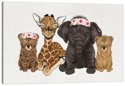 Floral Crown Safari Babies Canvas Art Print - Katie Bryant