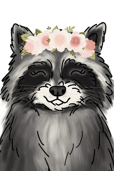 Floral Crown Raccoon by Katie Bryant art print