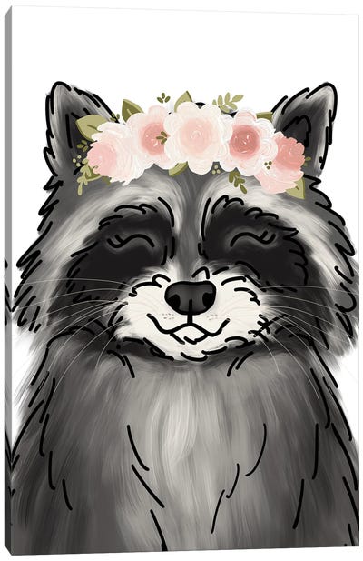 Floral Crown Raccoon Canvas Art Print - Raccoon Art