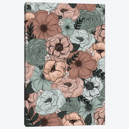 Peachy Mint Florals Canvas Print #KBY129} by Katie Bryant Canvas Artwork