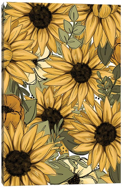 Sunflower Sketched Florals Canvas Art Print - Katie Bryant
