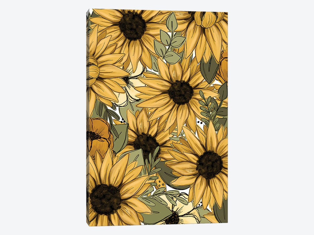Sunflower Sketched Florals 1-piece Canvas Wall Art