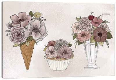 Floral Desserts Canvas Art Print - Ice Cream & Popsicle Art