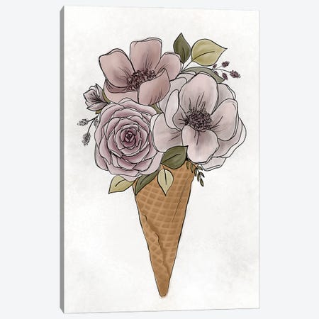 Floral Ice Cream Cone Canvas Print #KBY144} by Katie Bryant Canvas Art Print