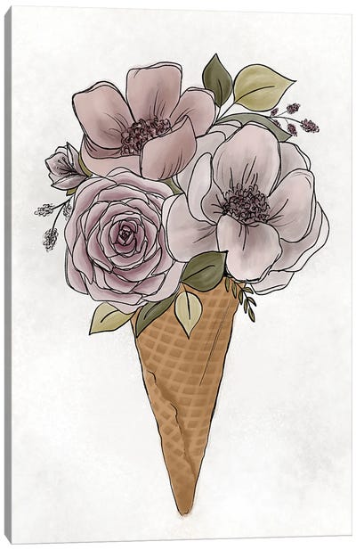 Floral Ice Cream Cone Canvas Art Print - Katie Bryant