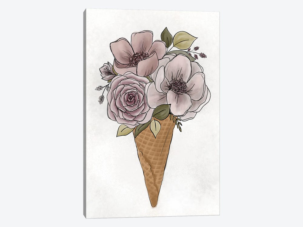 Floral Ice Cream Cone by Katie Bryant 1-piece Canvas Art