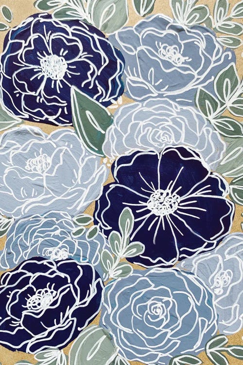 Blue Outlined Florals