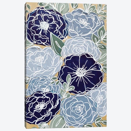 Blue Outlined Florals Canvas Print #KBY14} by Katie Bryant Canvas Artwork