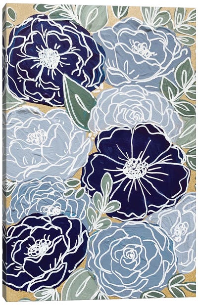 Blue Outlined Florals Canvas Art Print - Floral & Botanical Patterns