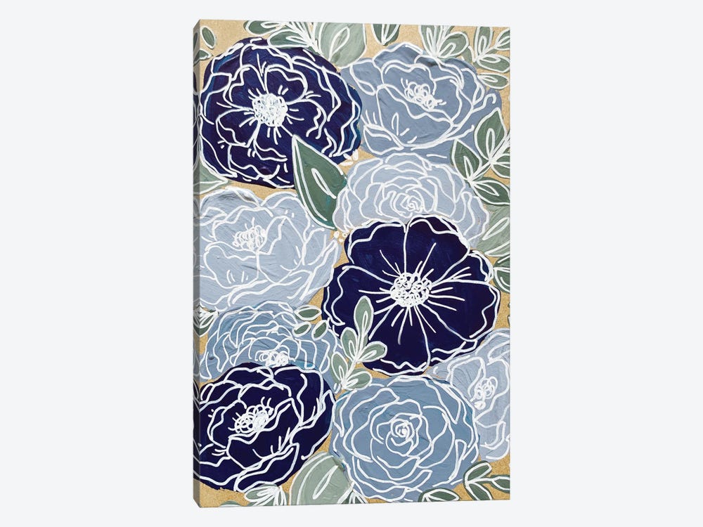 Blue Outlined Florals by Katie Bryant 1-piece Canvas Wall Art