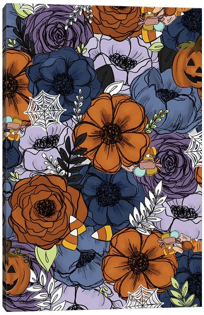 Spooky Sketched Florals Canvas Art Print - Floral & Botanical Patterns