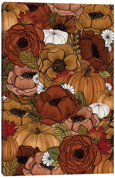 Fall Florals Canvas Art Print - Pumpkins