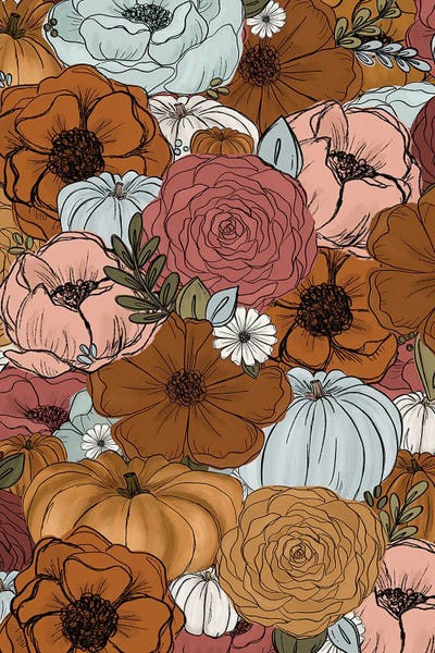 Floral & Botanical Patterns: Retro Pumpkin Florals by Katie Bryant