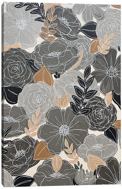 Gray Florals Canvas Art Print - Floral & Botanical Patterns