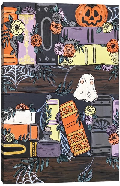 Spooky Bookshelf Canvas Art Print - Ghost Art