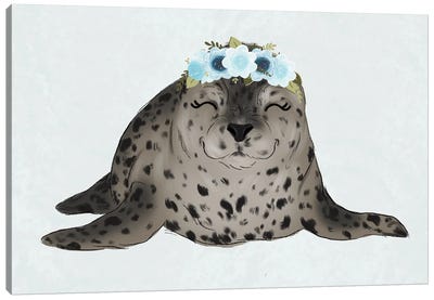 Floral Crown Baby Seal Canvas Art Print - Seal Art