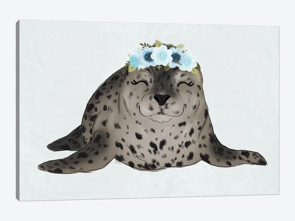 Floral Crown Baby Seal by Katie Bryant 1-piece Canvas Art