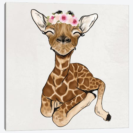 Baby Giraffe With Floral Crown Canvas Print #KBY198} by Katie Bryant Canvas Print