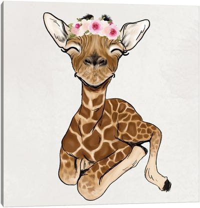 Baby Giraffe With Floral Crown Canvas Art Print - Katie Bryant