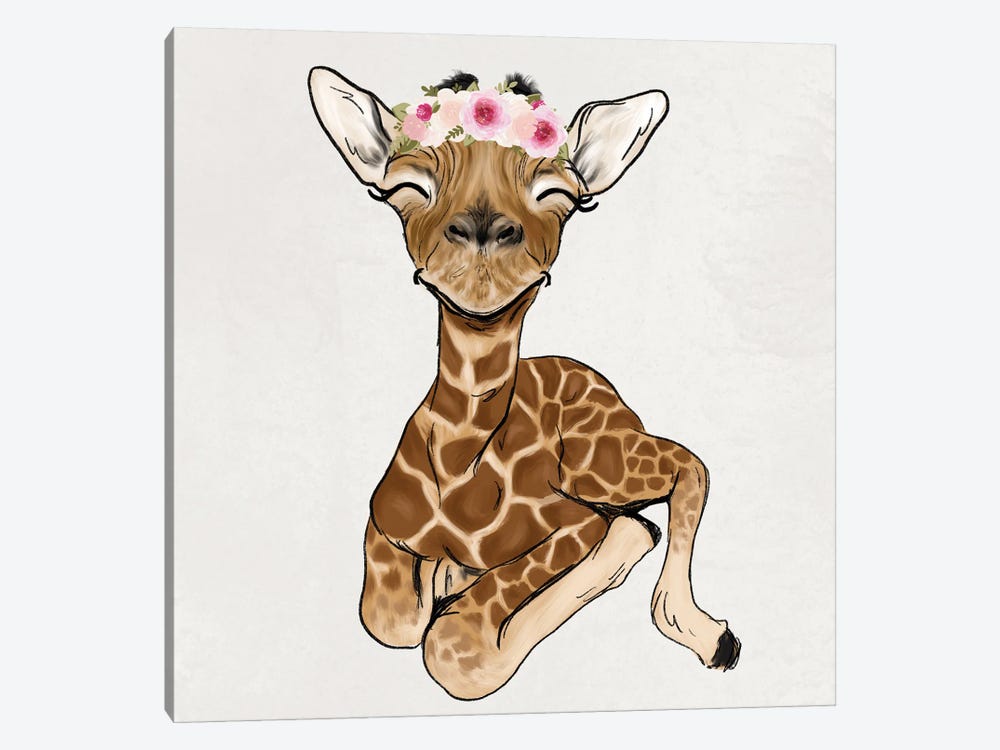 Baby Giraffe With Floral Crown by Katie Bryant 1-piece Canvas Art Print