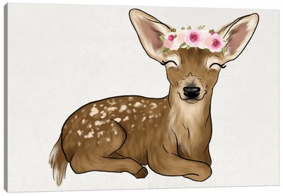 Floral Crown Baby Deer Canvas Art Print - Katie Bryant