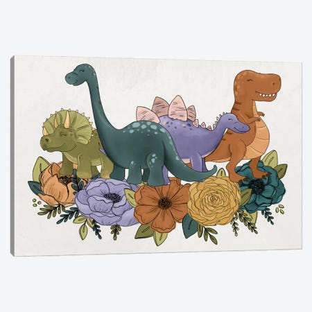 Dinosaur Florals Canvas Print #KBY1} by Katie Bryant Canvas Artwork